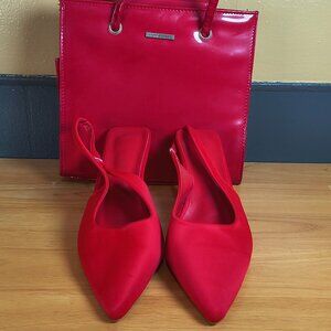 Women’s Red High Heel Pumps + Matching Patent Purse | Size 8.5 | Dress Set